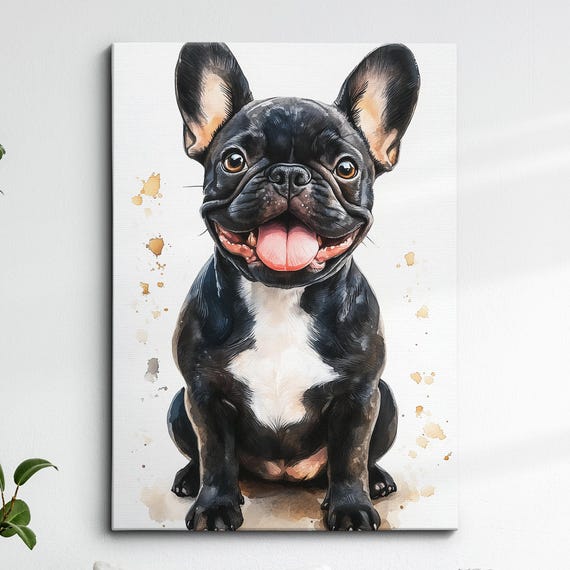 French Bulldog Cute Animal Dog Pet Lover Abstract Oil Painting Wall Art Framed Canvas Poster Print Home Kitchen Living Room Decor Gifts