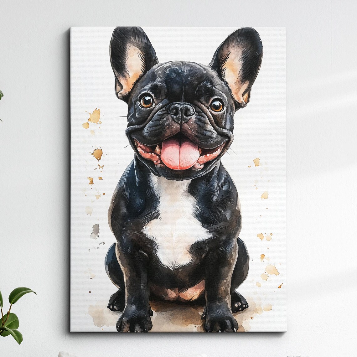 Happy French Bulldog Puppy Watercolor Portrait Poster for Dog Lovers
