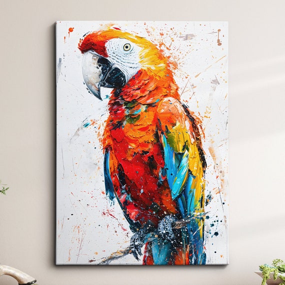 Colorful Parrot Abstract Modern Animal Oil Painting Wall Art Framed Canvas Poster Print Home Kitchen Office Room Decor Bird Gift Ideas