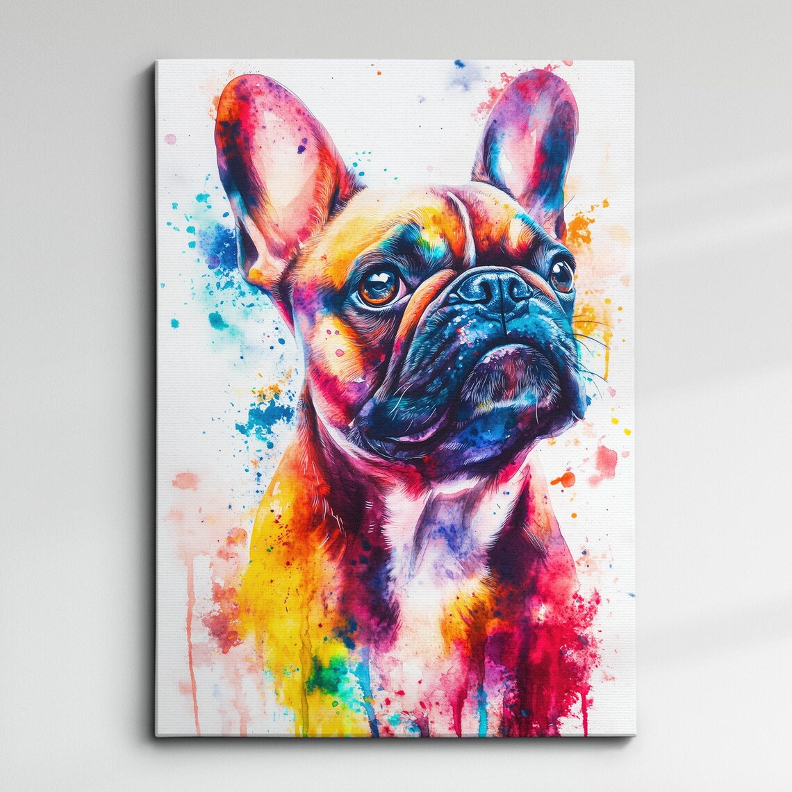 French Bulldog Watercolor Portrait Vibrant Paint Splash Art Poster