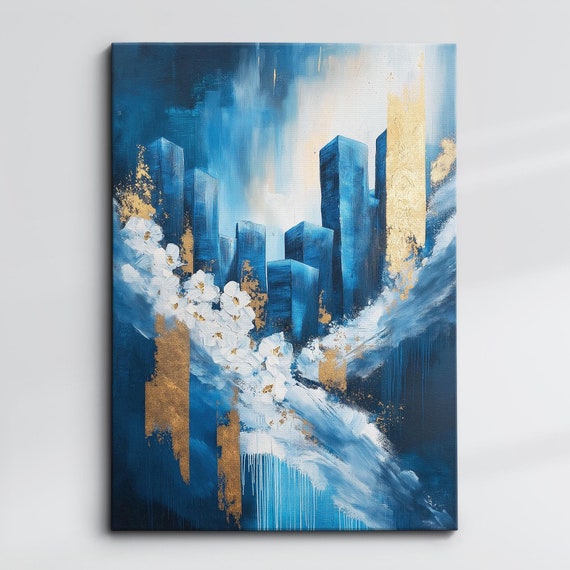 Modern Abstract Cityscape Canvas Black Gold Skyline Wall Art Luxury Urban Oil Painting Framed Gift For Living Room Office Decor