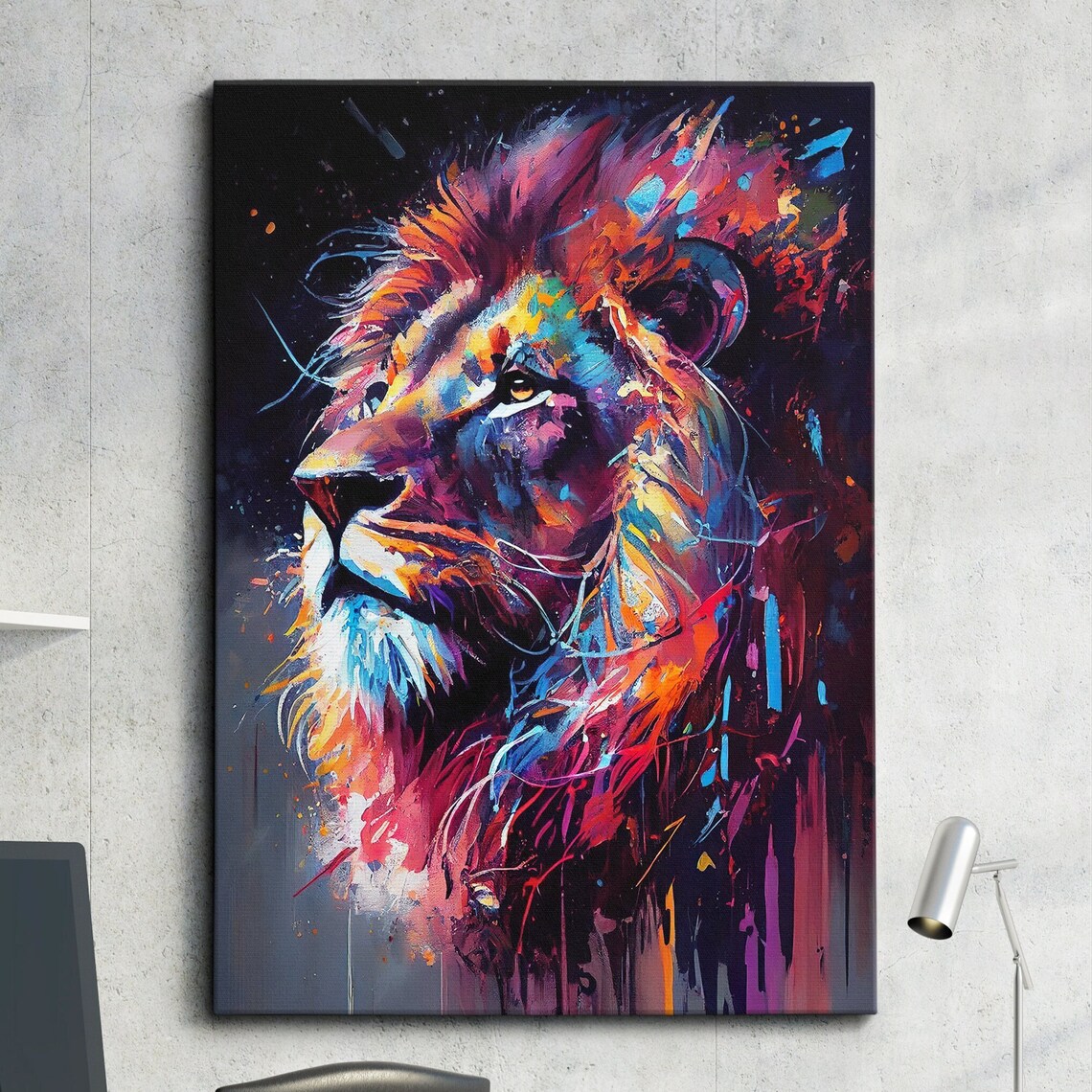 Lion Abstract Oil Painting Splatter Wall Art Print