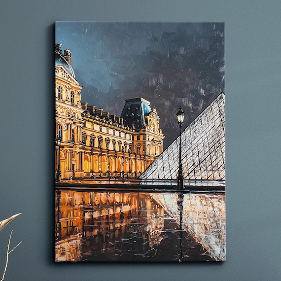 Louvre Museum Paris Oil Painting Palette Knife Style France Wall Art Framed Canvas Poster Print Kitchen Living Room Home Decor Gifts