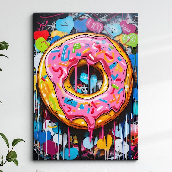 Pink Glazed Donut Graffiti Pop Art With Dripping Paint Poster