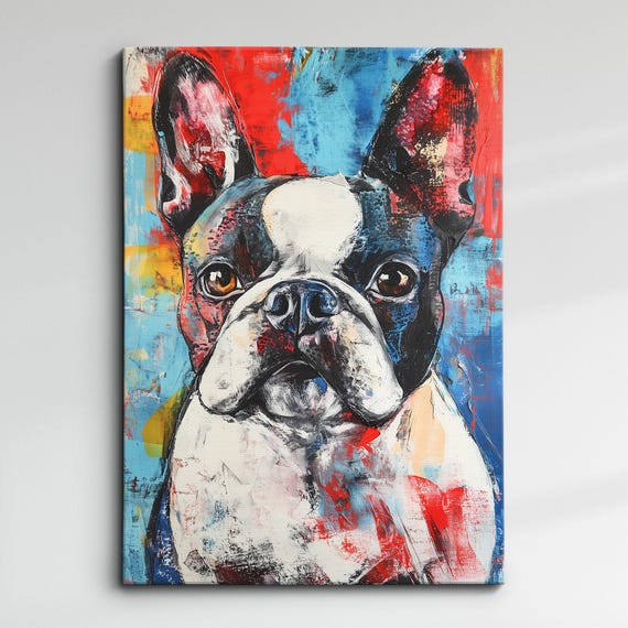 French Bulldog Paint Splash Dog Pet Abstract Modern Painting Wall Art Oil Framed Canvas Poster Home Kitchen Office Room Decor