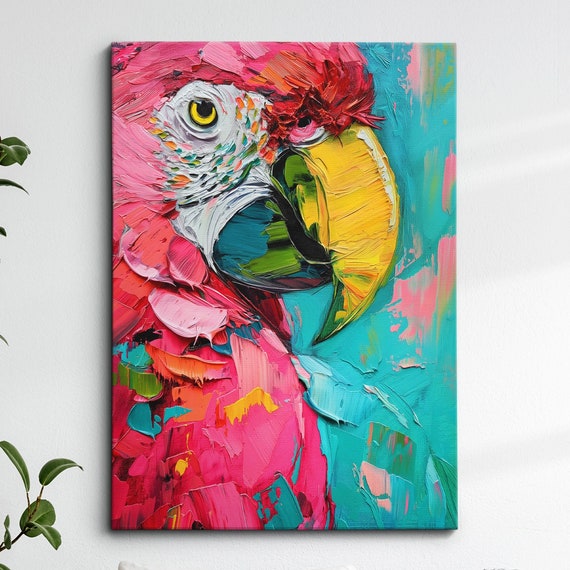 Colorful Parrot Abstract Oil Painting Pop Art Style Wall Framed Canvas Poster Print Home Kitchen Living Room Decor Animal Bird Gifts