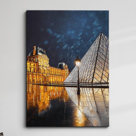 Louvre Museum Paris Oil Painting Palette Knife Style France Wall Art Framed Canvas Poster Print Kitchen Living Room Home Decor Gifts