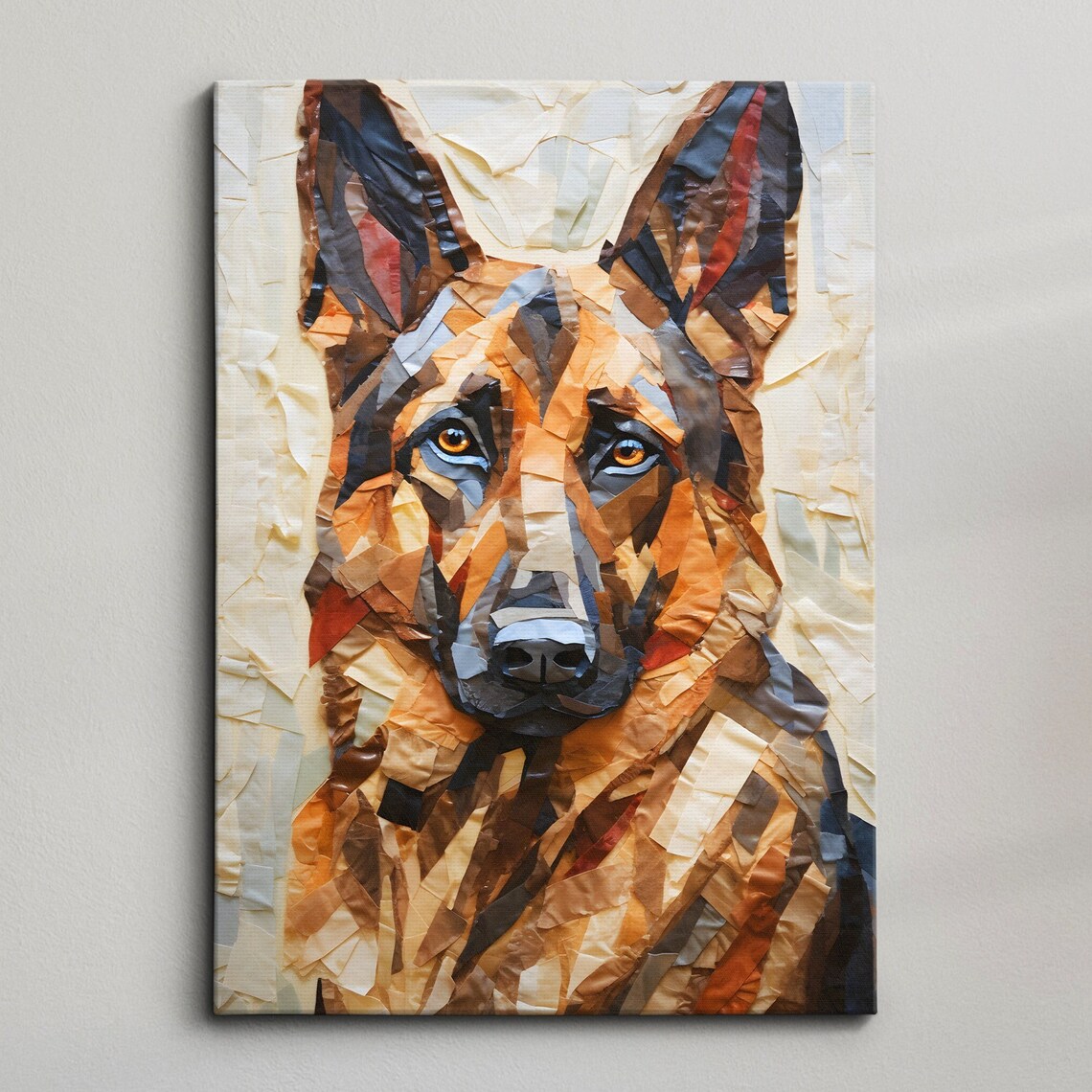 German Shepherd Paper Mache Style Portrait Loyal Dog Poster Decor