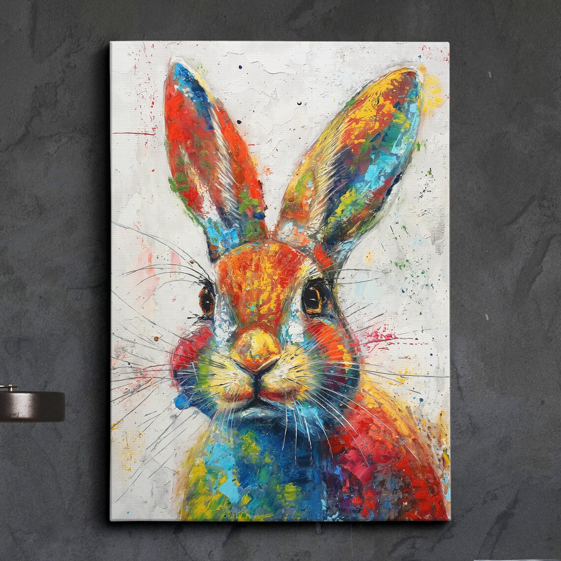 Colorful Splatter Style Abstract Rabbit Portrait Oil Painting Print