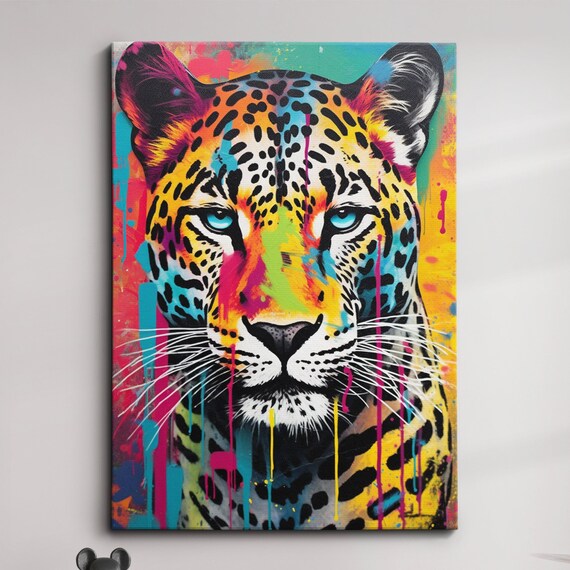 Leopard Animal Abstract Modern Oil Painting Style Wall Art Framed Canvas Poster Print Home Kitchen Office Room Decor Gifts