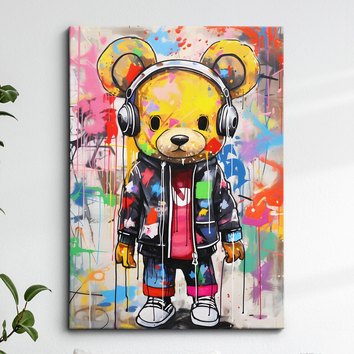 DJ Teddy Bear Graffiti Pop Art Headphones Funny Animal Poster