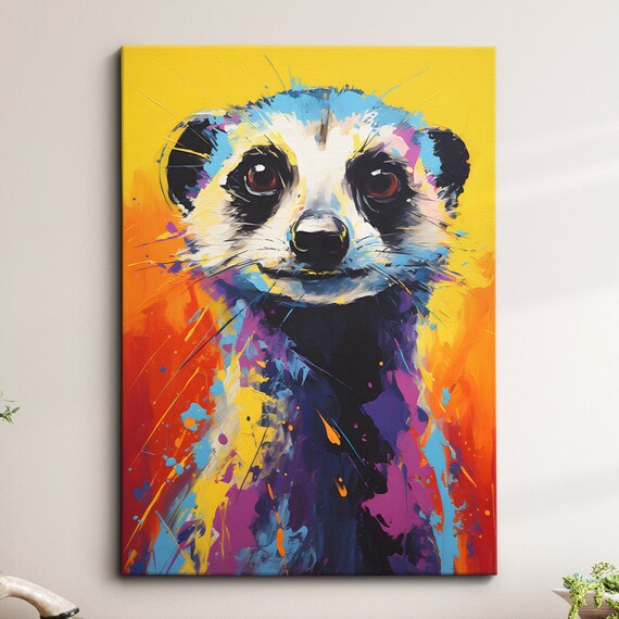 Colorful Meerkat Animal Abstract Oil Painting Splatter Style Wall Art Framed Canvas Poster Print Home Kitchen Office Room Decor Gifts