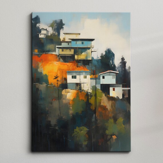 Los Angeles Hillside Houses Bright Daytime Oil Painting Canvas Poster
