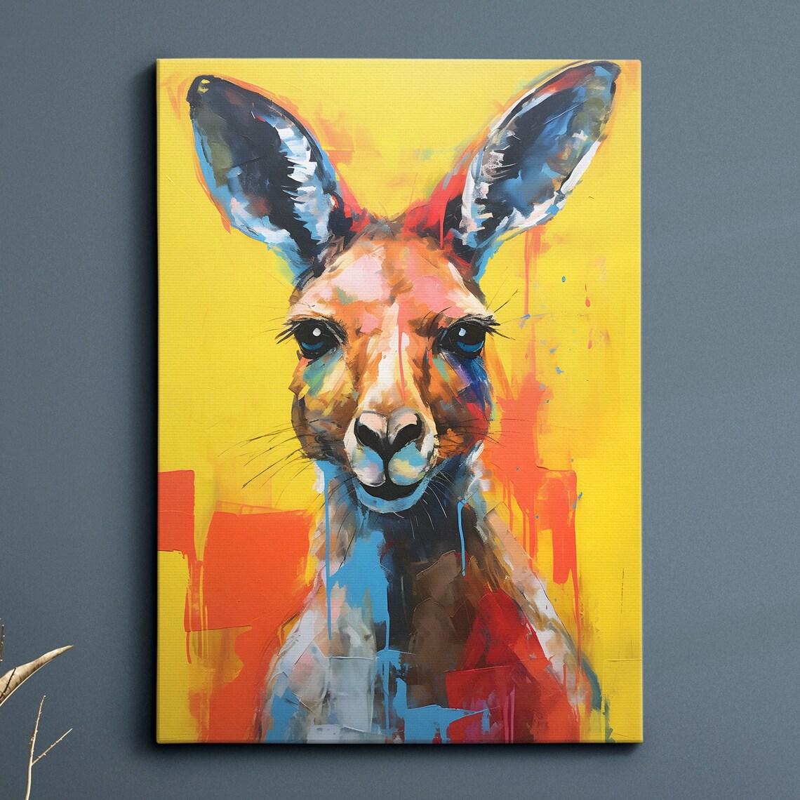 Colorful Kangaroo Portrait Abstract Splash Modern Animal Wall Art
