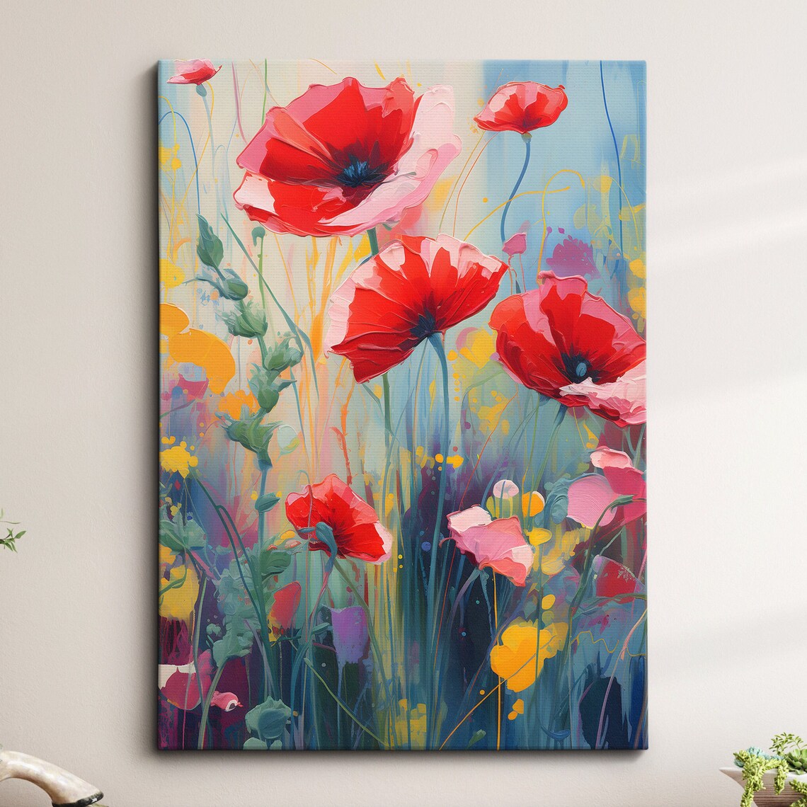 Red Poppies Wildflower Meadow Abstract Oil Painting Floral Poster