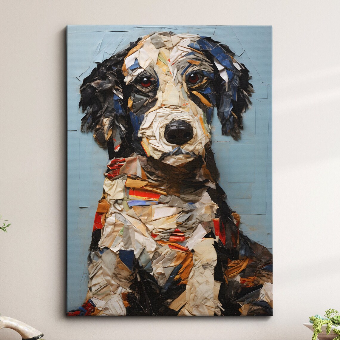 Black and White Poodle Torn Paper Collage Dog Portrait Art Poster