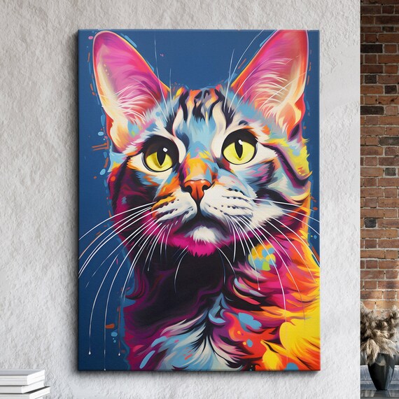 Colorful Cat Portrait Vibrant Splatter Oil Painting Art Poster
