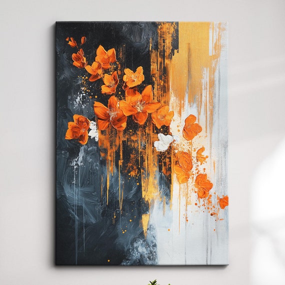 Modern Abstract Black Orange Minimalist Geometric Oil Painting Wall Art Framed Canvas Poster Print Home Living Room Decor Gifts