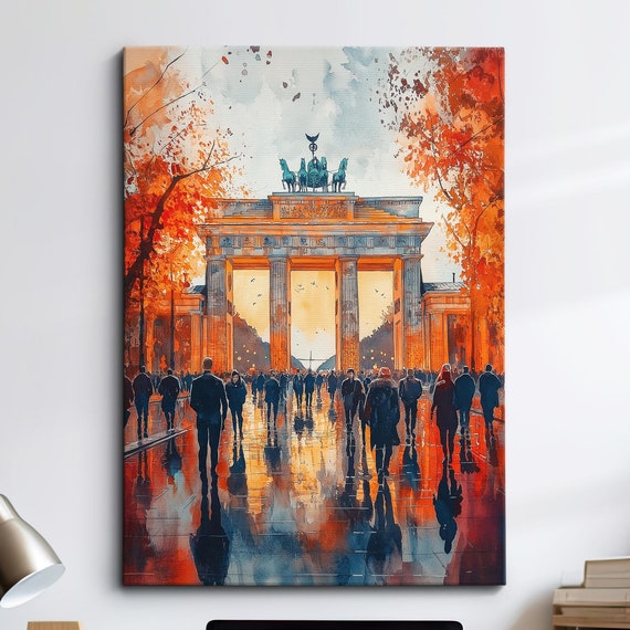The Brandenburg Gate Abstract Painting Palette Knife Strokes Style Wall Art Framed Canvas Poster Print Home Kitchen Living Room Decor Gift