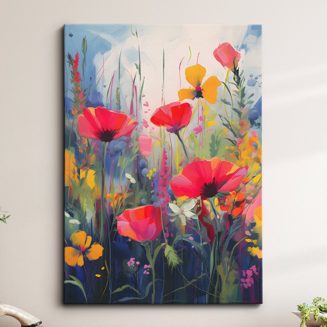 Colorful Wild Poppy Field Abstract Oil Painting Canvas Poster