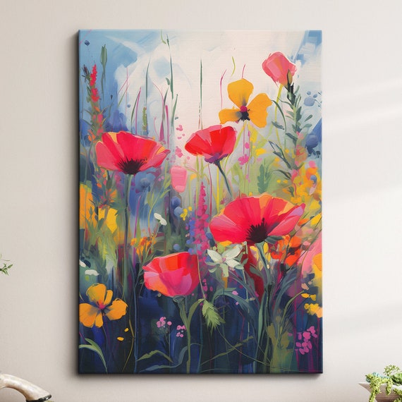 Beautiful Flowers Modern Floral Abstract Oil Painting Style Wall Art Framed Canvas Poster Print Home Kitchen Living Room Decor Gifts
