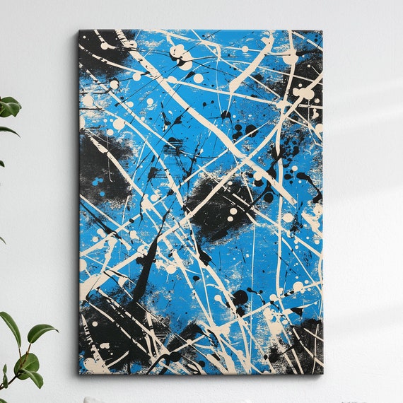 Modern Abstract Blue Black Free Form Exhibition Oil Painting Wall Art Framed Canvas Poster Print Home Living Room Decor