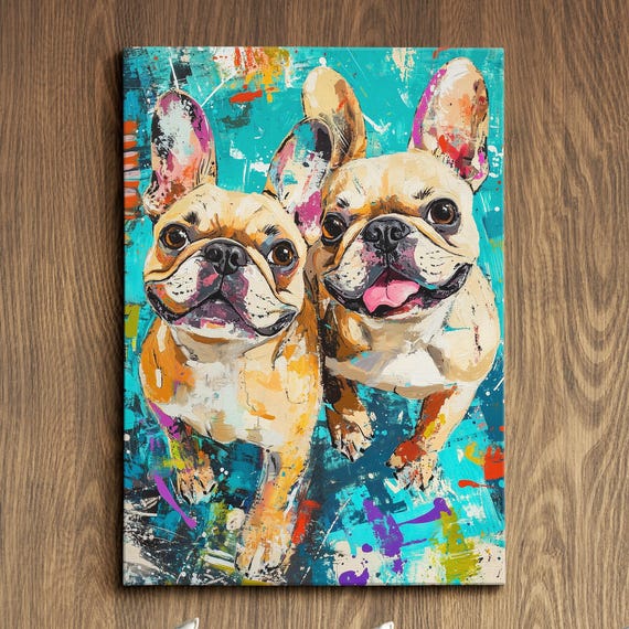 French Bulldogs Palette Painting Dog Pet Abstract Modern Wall Art Oil Framed Canvas Poster Home Kitchen Office Decor