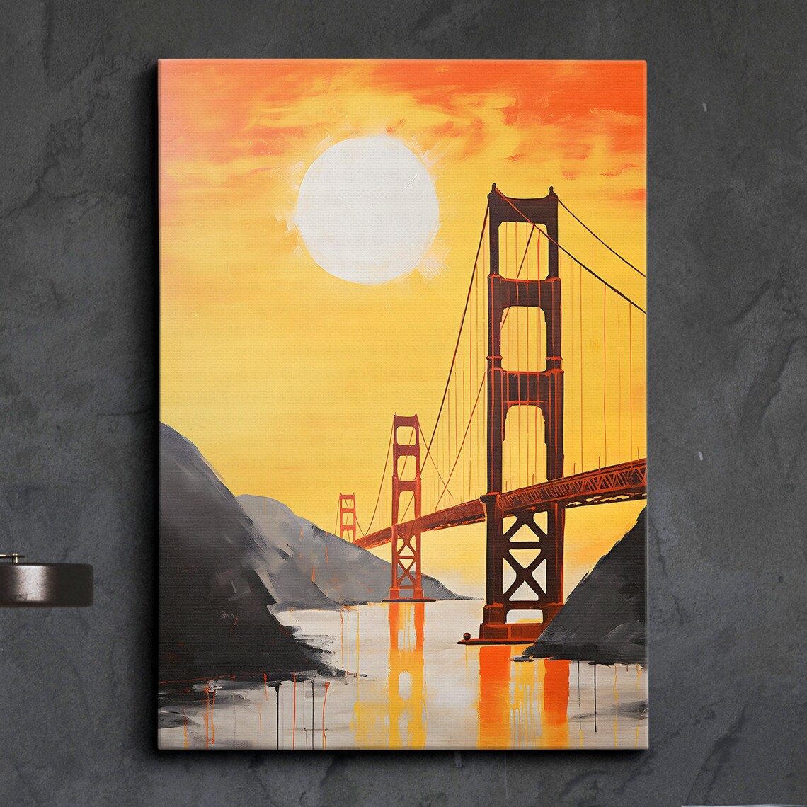 San Francisco Golden Gate Bridge Sunset Abstract Oil Canvas Wall Poster