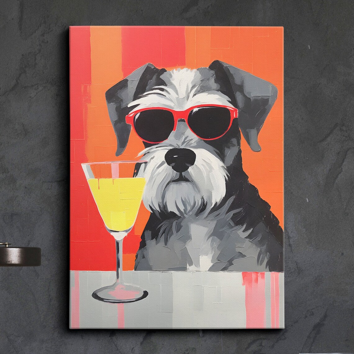 Schnauzer With Glasses Drinking Fun Dog Art Print
