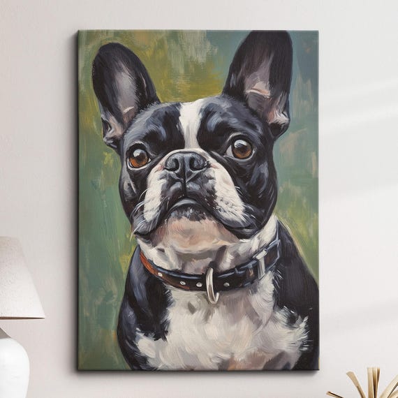 French Bulldog Palette Knife Painting Animal Dog Wall Art Abstract Oil Framed Canvas Poster Home Kitchen Living Room Decor Gifts