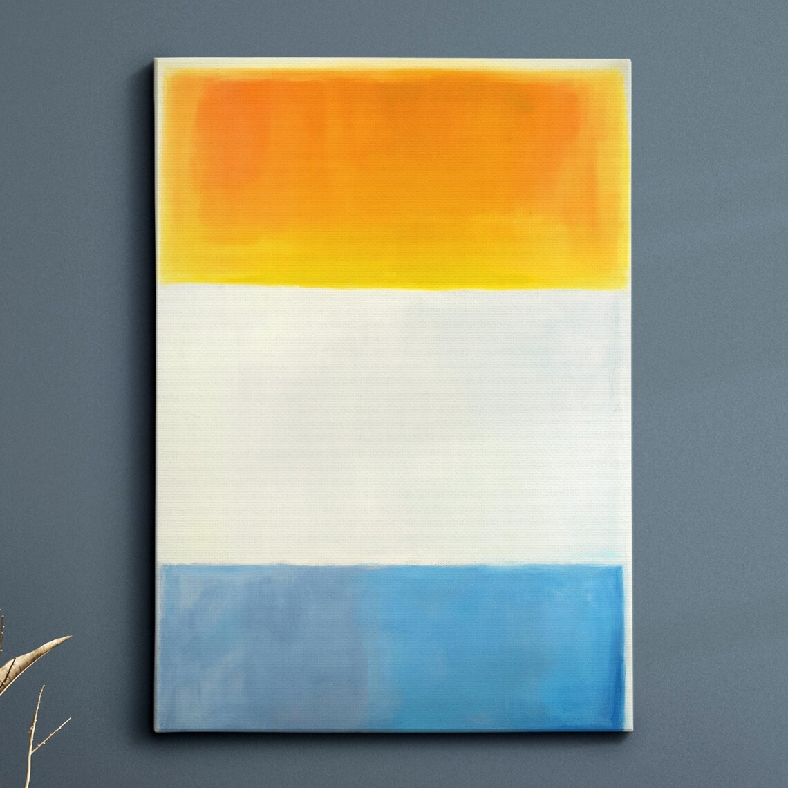 Warm Orange White And Sky Blue Abstract Striped Painting Poster