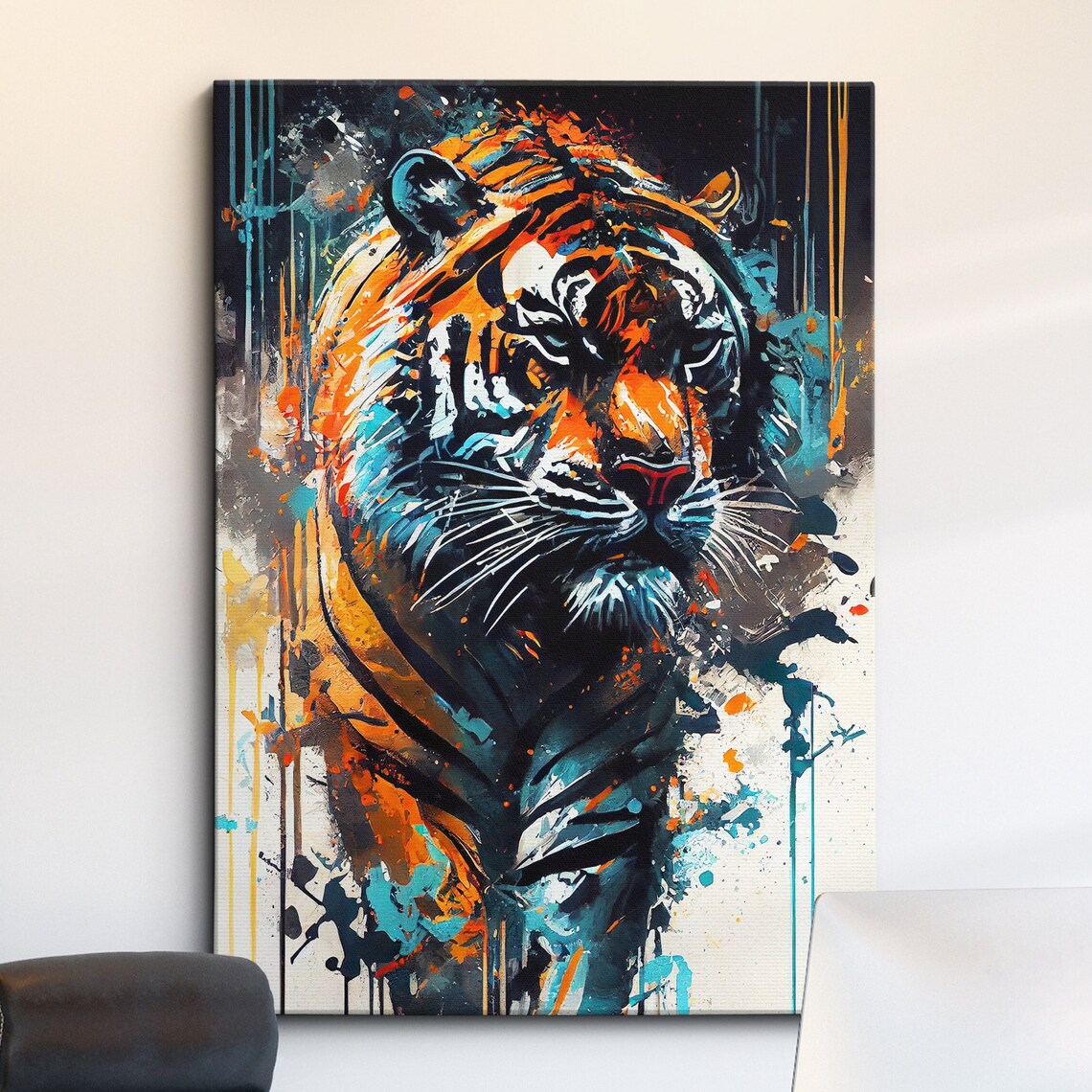 Bold Abstract Tiger Splatter Oil Painting Jungle Wildlife Art Poster
