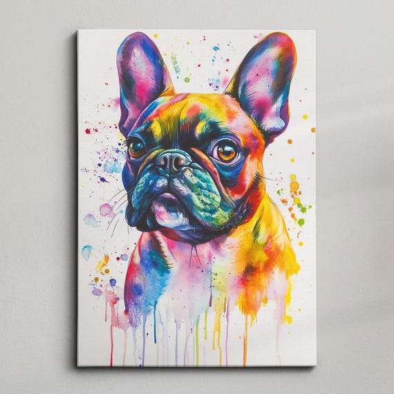 French Bulldog Paint Drip Dog Pet Abstract Modern Painting Wall Art Oil Framed Canvas Poster Home Kitchen Office Room Decor