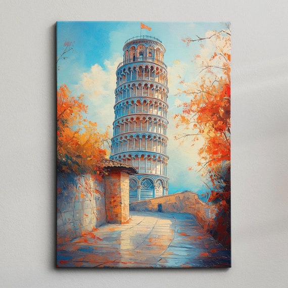 Leaning Tower Of Pisa Italy Abstract Modern Colourful Europe Painting Wall Art Framed Canvas Poster Print Homeoffice Room Decor Gifts
