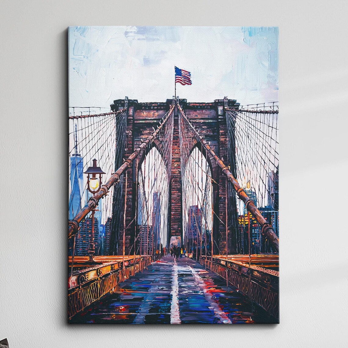 Brooklyn Bridge Rainy Day New York City Skyline Oil Painting Poster