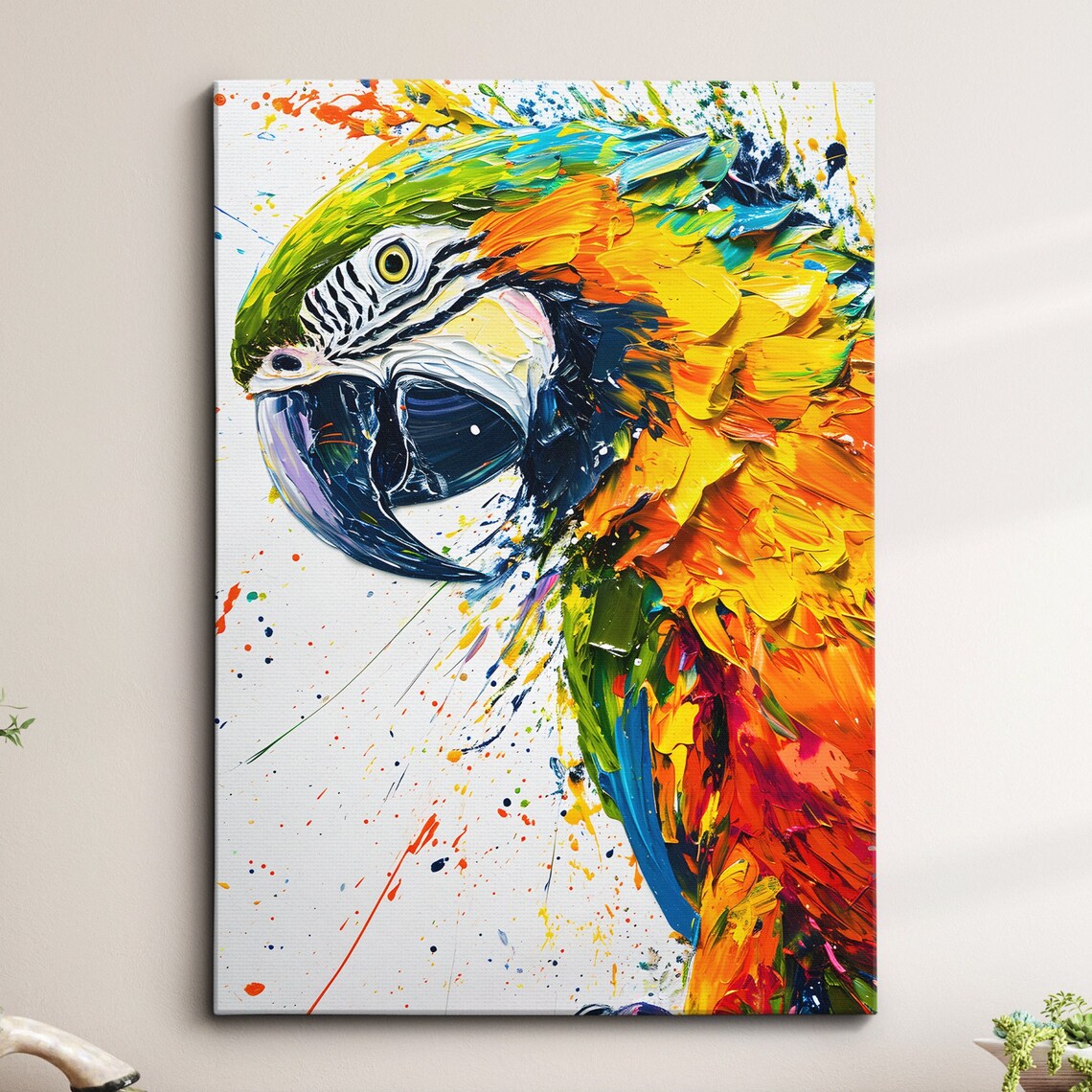 Blue and Gold Macaw Close-Up Oil Painting Style Canvas Art Poster