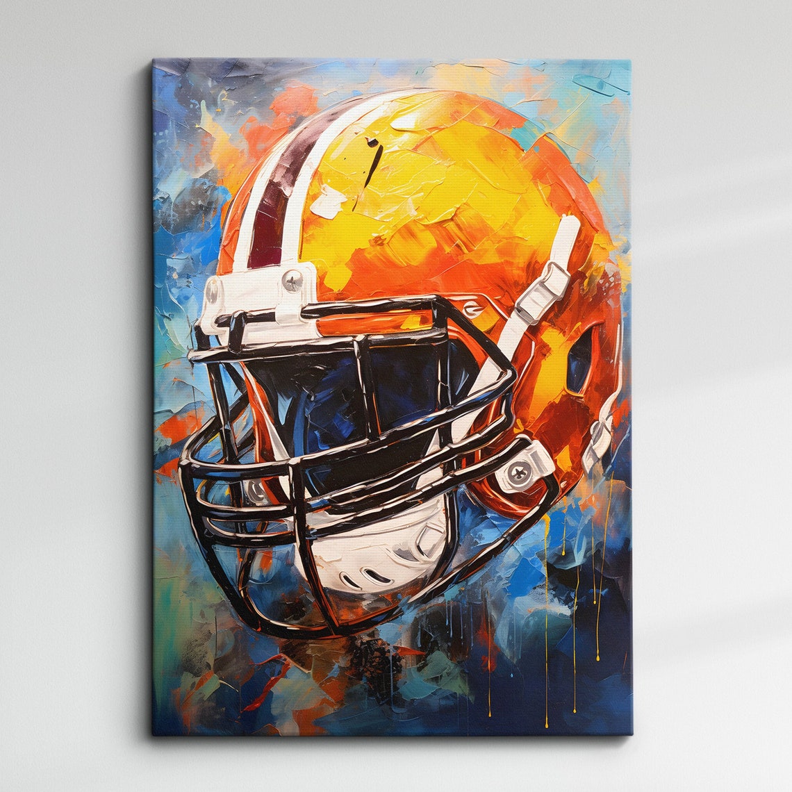 Football Helmet Retro Vintage Oil Painting Style Wall Art Framed Canvas Poster Print Homeoffice Room Decor Teenager Athlete Gift