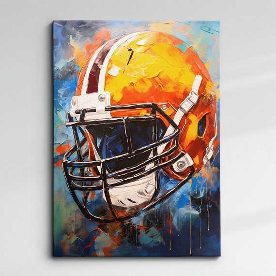 Football Helmet Retro Vintage Oil Painting Style Wall Art Framed Canvas Poster Print Homeoffice Room Decor Teenager Athlete Gift