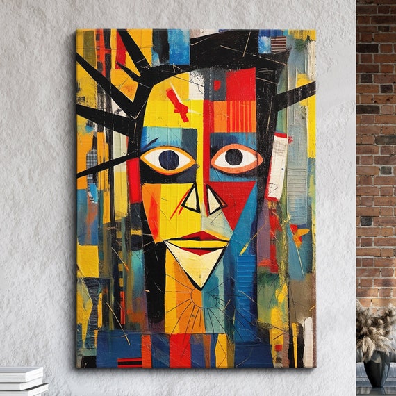 Abstract Funny Face Picasso Basquiat Oil Painting Style Wall Art Framed Canvas Poster Print Home Kitchen Office Room Decor