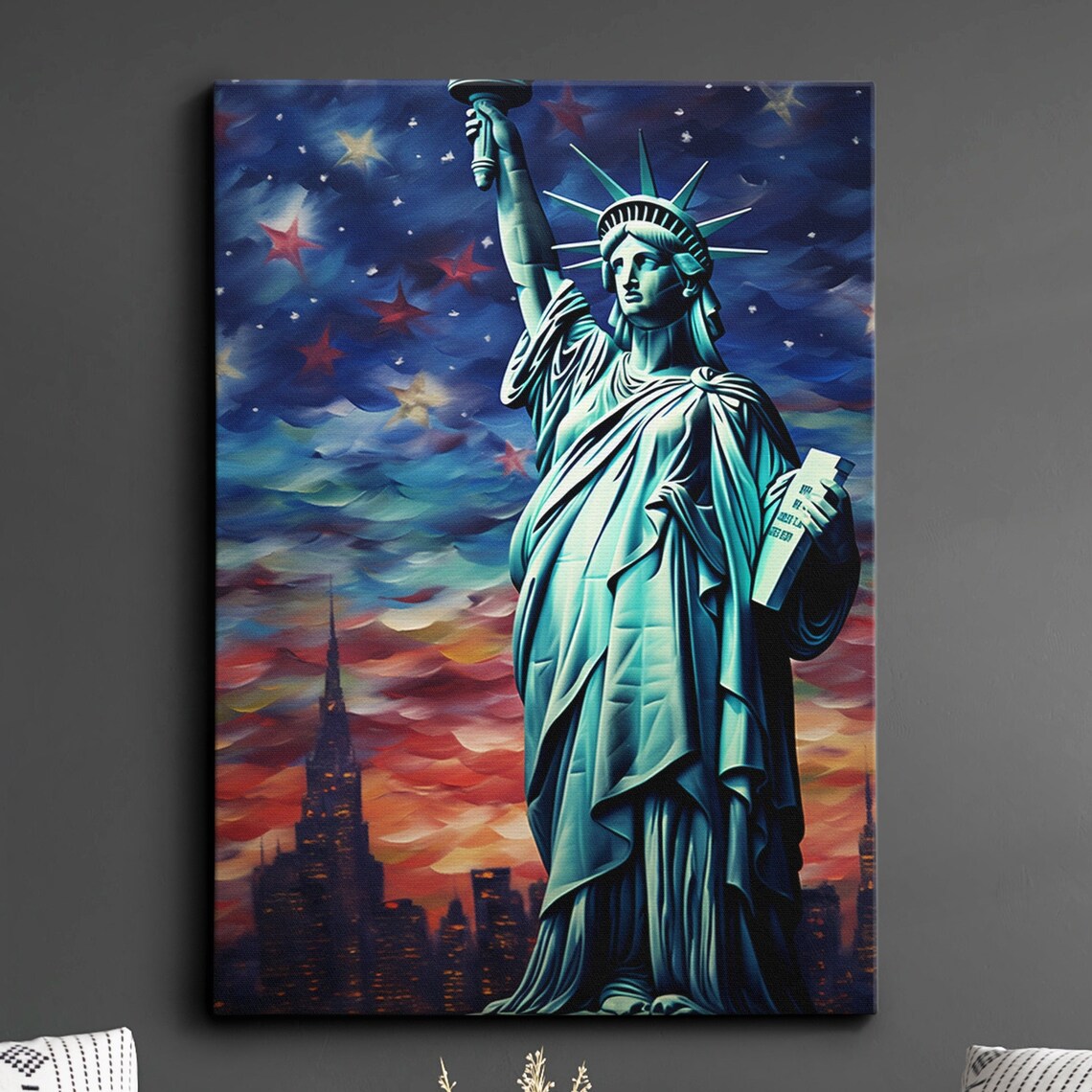 Statue of Liberty Starry Night New York City Painting Poster