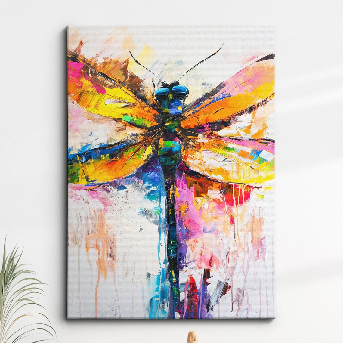 Colorful Dragonfly Abstract Impasto Oil Painting Poster for Home Decor