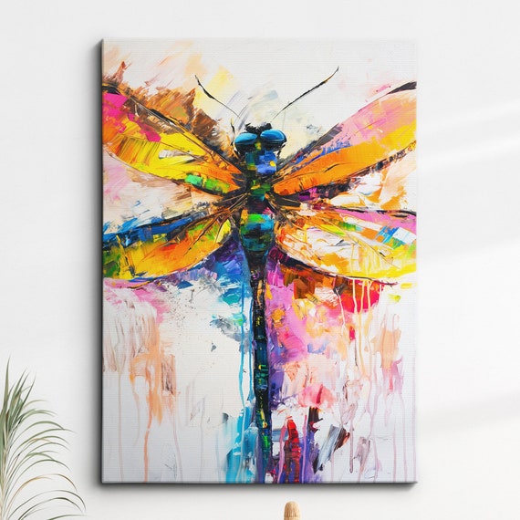Dragonfly Abstract Bird Oil Painting Splatter Style Pet Animal Flying Wall Art Framed Canvas Poster Print Homeoffice Room Decor Gifts