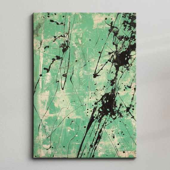Modern Abstract Green Black Free Form Exhibition Oil Painting Wall Art Framed Canvas Poster Print Home Living Room Decor