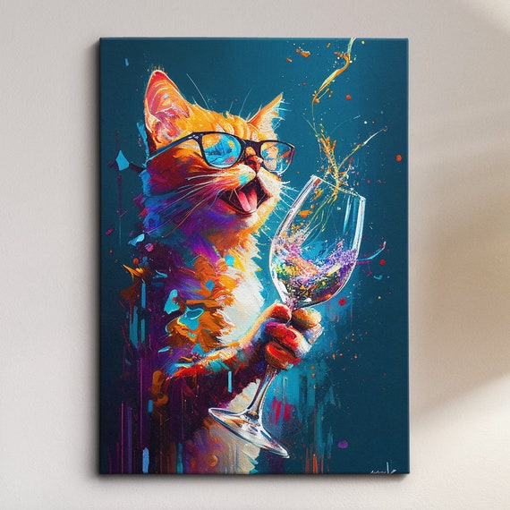 Cat Pet Abstract Modern Painting Wall Art Framed Canvas Poster Print Home Kitchen Office Room Decor Gifts