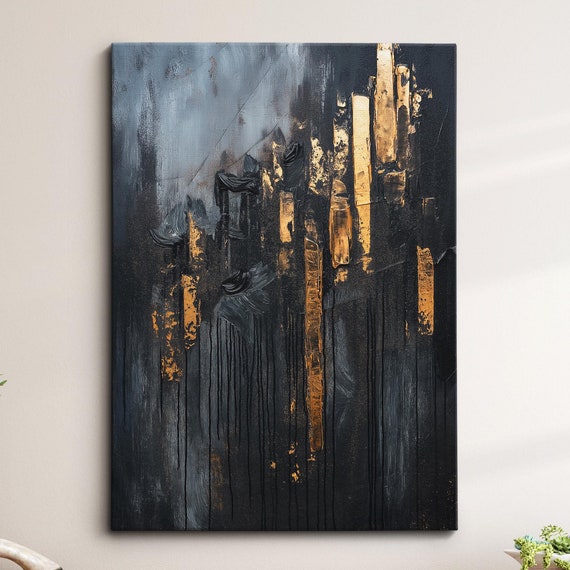Modern Abstract Grey Gold Minimalist Geometric Oil Painting Wall Art Framed Canvas Poster Print Home Living Room Decor Gift Ideas