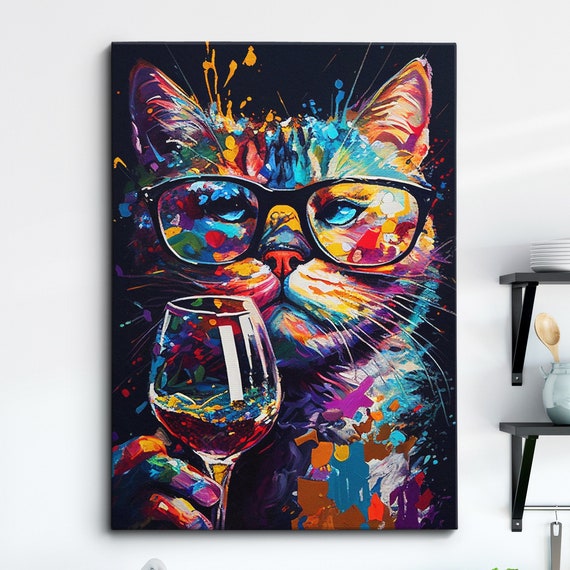 Cat Pet Abstract Modern Painting Wall Art Framed Canvas Poster Print Home Kitchen Office Room Decor Gifts