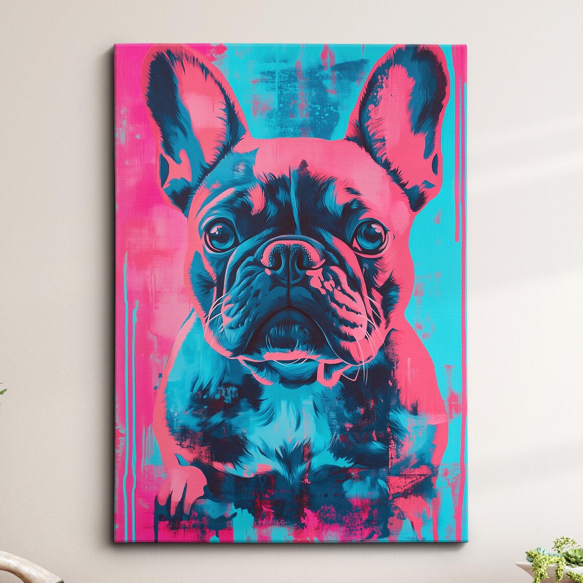 Colorful French Bulldog Pop Art Portrait In Pink And Blue Poster