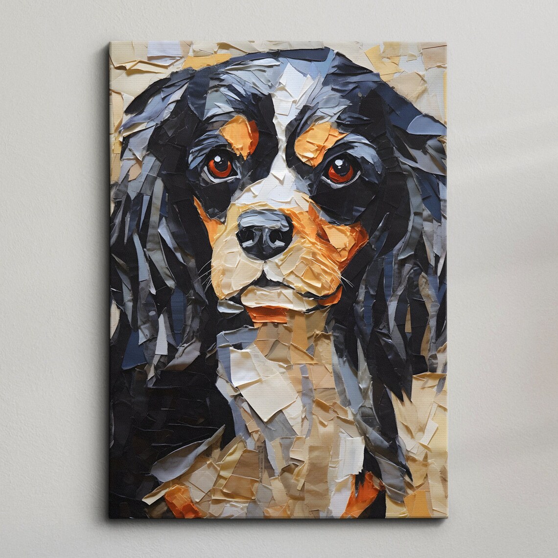 Cavalier King Charles Spaniel Paper Mache Style Dog Art Poster