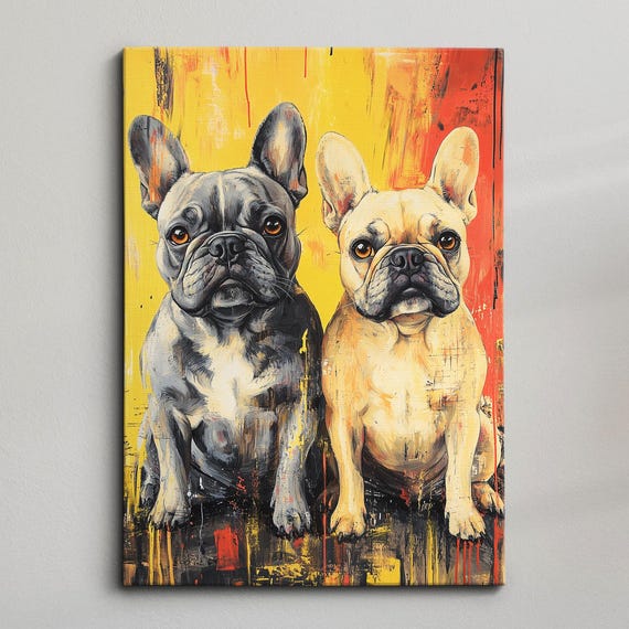 French Bulldogs Paint Drip Dog Pet Abstract Modern Painting Wall Art Oil Framed Canvas Poster Home Kitchen Office Room Decor