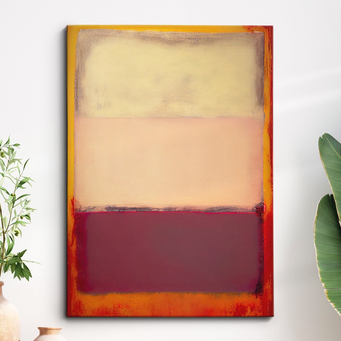 Peach Cream Crimson Abstract Color Block Oil Painting Poster